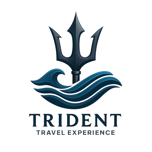 “Trident Travel Experience logo featuring a trident above ocean waves”